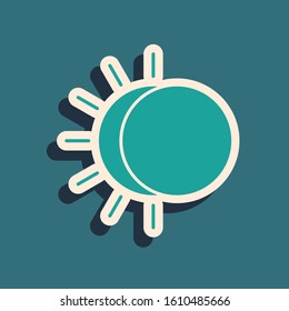 Green Eclipse of the sun icon isolated on blue background. Total sonar eclipse. Long shadow style. Vector Illustration