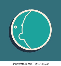 Green Eclipse of the sun icon isolated on blue background. Total sonar eclipse. Long shadow style. Vector Illustration