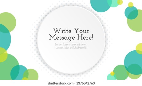 Green eco background for greeting card or invitation. Useful for renewable energies communication or advertising. Leaf and bubbles decorations.