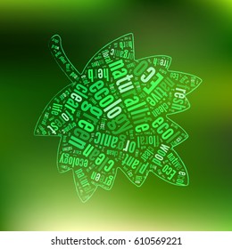 Green ECO Background with Leaf Tag Cloud   - Vector Illustration