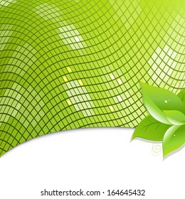 Fondo Ecológico Verde Con Hojas, Con Malla De Gradiente, Ilustración Vectorial