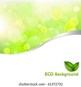 Green Eco Background With Leaves And Text, Vector Illustration