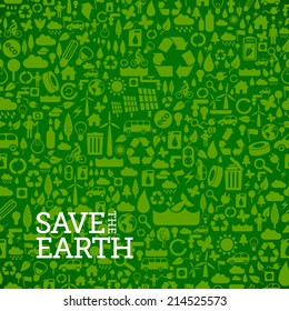 green eco background made of small ecology icons - vector seamless pattern