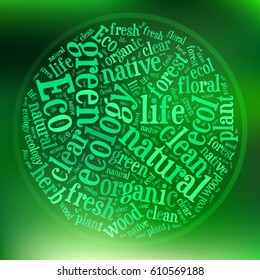 Green ECO Background with Round Tag Cloud   - Vector Illustration
