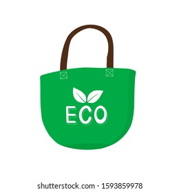 Green eco bag with handwriting "ECO" isolated on white background. vector icon.