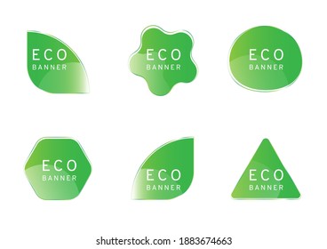 green eco banner vector design, free form shape tag isolated on white background