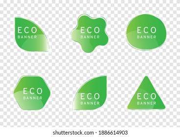 diseño vectorial de banner ecológico verde, etiqueta de forma libre aislada en fondo de transparencia