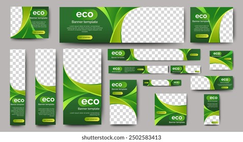 Green eco banners design template. Nature banners with place for images. vector