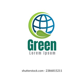 green eco bio leaf nature world earth globe logo icon symbol design template illustration inspiration