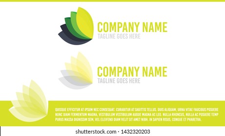 Green Eco Bio Logos 2 versions. Abstract leaves and butterfly with a example paragraph for template or presentation. Nature Logo