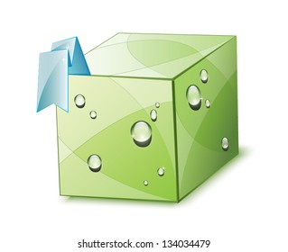 Green eco box with blue label, EPS 10, isolated