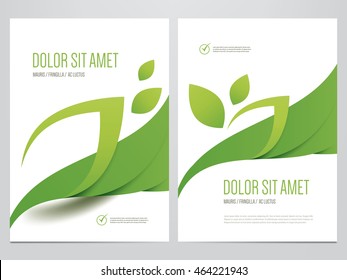 Green eco brochure, flyer, magazine cover, poster template. Modern vector leaf, environment design.