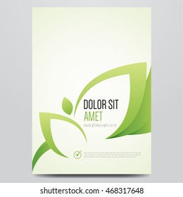 Green eco brochure, flyer, magazine cover, poster template. Modern vector leaf, environment design.