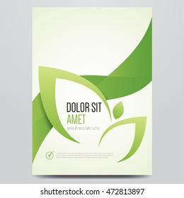 Green eco brochure, flyer, magazine cover, poster template. Modern vector leaf, environment design.