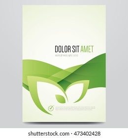 Green eco brochure, flyer, magazine cover, poster template. Modern vector leaf, environment design.