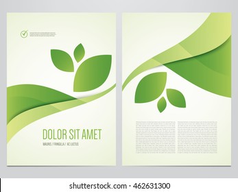 Green Eco Brochure, Magazine Cover, Flyer, Poster Template. Modern Vector Leaf, Environment Design.