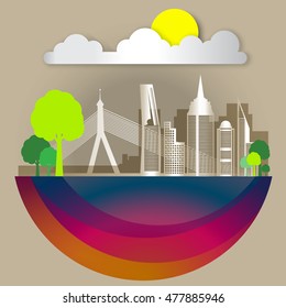 Green eco with building and environment earth, Vector Paper cut desing concept
