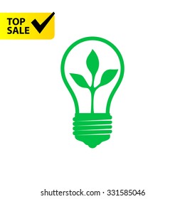 Green eco bulb lamp vector icon for veb and mobile