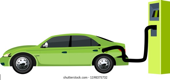  green Eco car, ecological theme concept vector illustration, green technologies