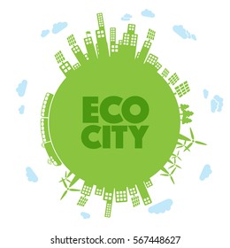 Green eco city - abstract ecology planet like illustration. 
