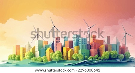 Green eco city background. Ecology and Environment conservation resource sustainable concept. Vector illustration.