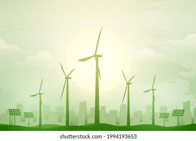 Green eco city background.Ecology and Environment conservation resource sustainable concept.Vector illustration.