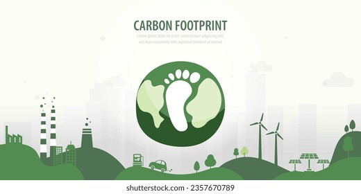 Green Eco City and Carbon Footprint concept.Environment and Ecology sustainable development concept. Vector Illustration.