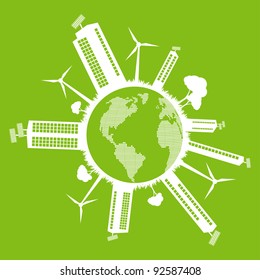 Green Eco city ecology vector background concept around globe