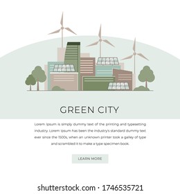 Green eco city, flat vector illustration.