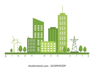 Green eco city Illustration of ecology and big city, ecology and eco green energy concept vector illustration clean energy concept vector green cityscape banner Isolated design elements on white