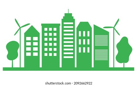 Green eco city landscape in flat design vector illustration on white background.