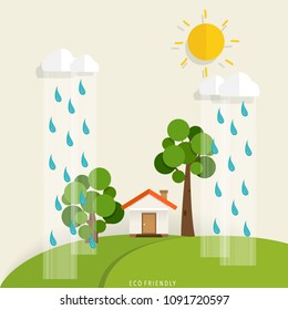 Green Eco city living concept. Vector illustration.