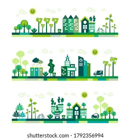 Pancartas de concepto de vida de la ciudad ecológica.