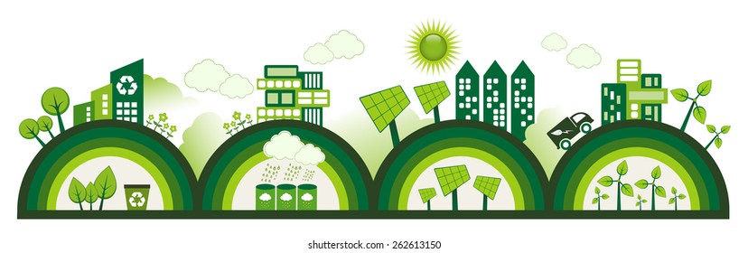 Green Eco city living concept.