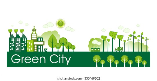 Green Eco city living concept.