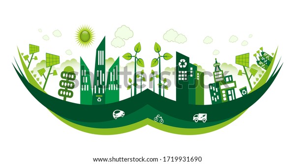 Green Eco city living\
concept.