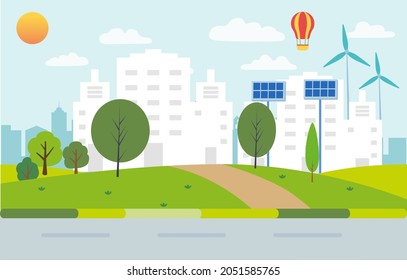 Green eco city and nature landscape background with pure atmosphere