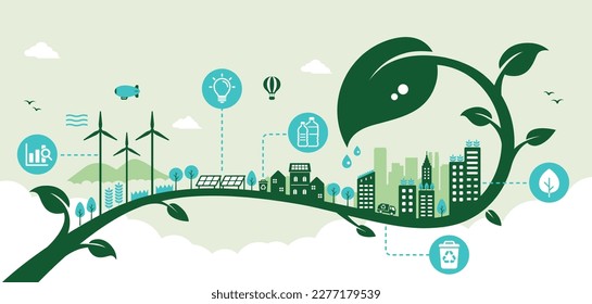 Green eco city vector banner illustration ( SDGs, ecology concept , nature conservation )