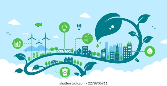 Green eco city vector banner illustration ( SDGs, ecology concept , nature conservation )