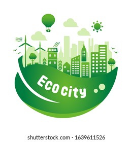 Green eco city vector illustration ( ecology concept , nature conservation )
