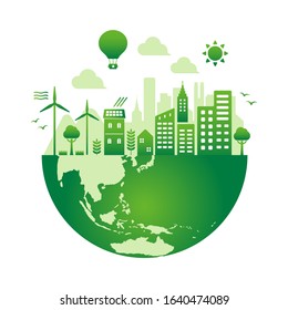 Green eco city vector illustration ( ecology concept , nature conservation ) / no text