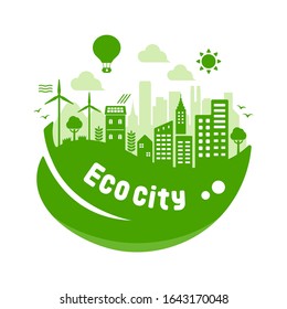 Green eco city vector illustration ( ecology concept , nature conservation )