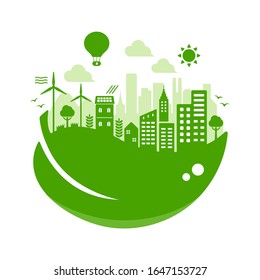 Green eco city vector illustration ( ecology concept , nature conservation ) / no text