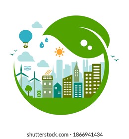 Green eco city vector illustration ( ecology concept , nature conservation )