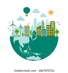 Green eco city vector illustration ( ecology concept , nature conservation )