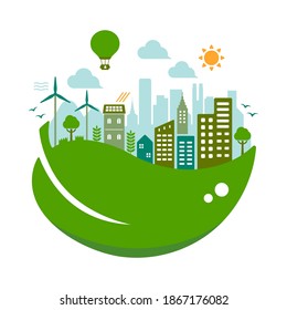 Green eco city vector illustration ( ecology concept , nature conservation )