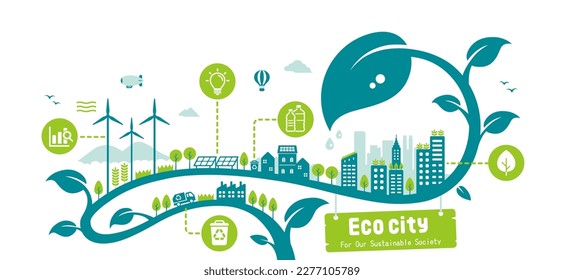 Ilustración de vectores ecológicos de ciudades ( SDG, concepto de ecología, conservación de la naturaleza )