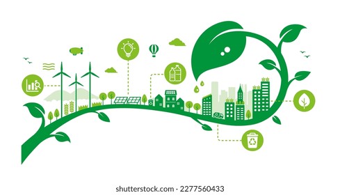 Green eco city vector illustration ( SDGs, ecology concept , nature conservation )