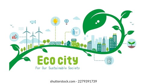 Ilustración de vectores ecológicos de ciudades ( SDG, concepto de ecología, conservación de la naturaleza )