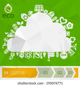 Green eco cloud placard with step option banners. Image contains transparency, EPS10